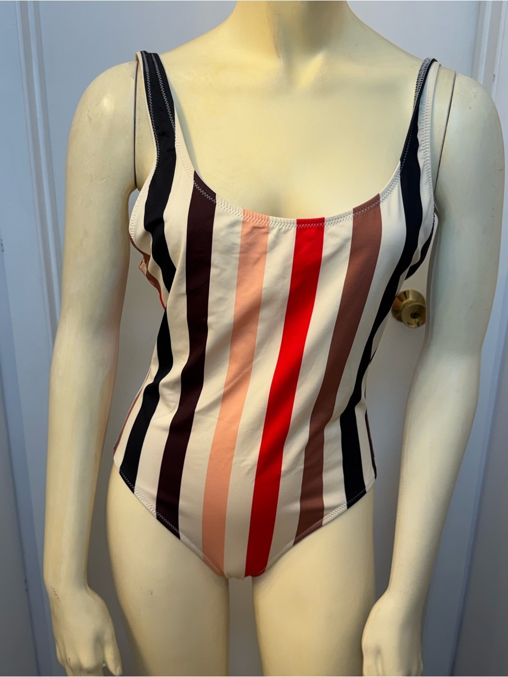 SOLID & STRIPED Striped One-Piece in Red, Pink, Brown & Black